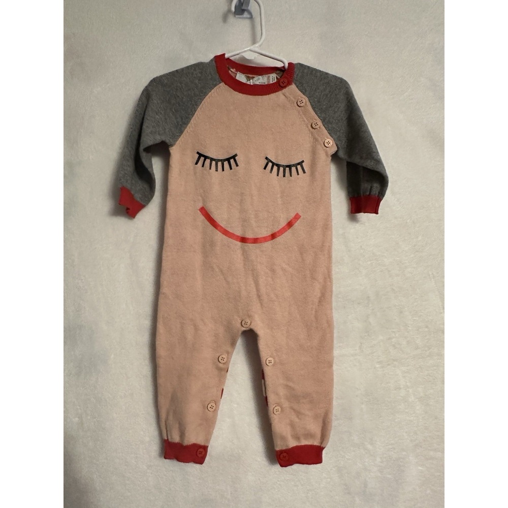 Stella McCartney Kids Knit Striped Smiley Coverall 6M Pink Gray Red - Picture 5 of 5